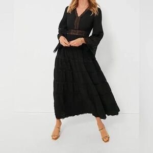 Hyacinth House NEW Lydia V Neck Black Lace Tiered Elegant Maxi Dress Medium